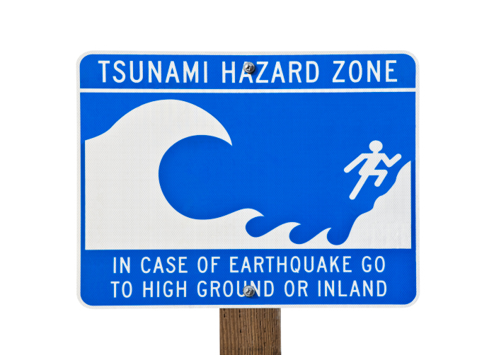 Tsunami sign Tsunami hazard zone sign